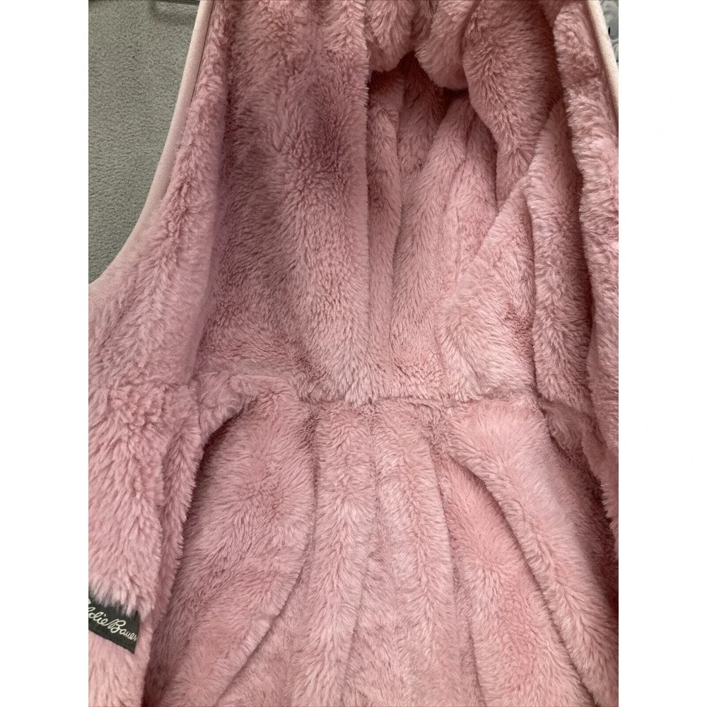 Eddie Bower Puffer Jacket Girls L 14/16 Grey Pink Zip Hooded Warm